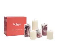 Bolsius - Set di candele a colonna - rosso bordeaux - avorio - 6 candele - marmo - rustico