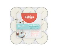 Bolsius True Scents Tealights Profumati in Aluminium Cup - Cotone Fresco - Set di 18 Pezzi - Colore Bianco - Lunga Durata di 4 Ore - Candele Decorative - Cera - Senza Fumo