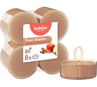 Bolsius - True Scents Tealights Profumati - Fragranza Mela e Cannella - Set di 8 Pezzi - Colore Caramello - Lunga Durata di 8 Ore - Estratti Naturali - diametro 57 mm - Cera - Senza Fumo