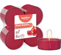 Bolsius - True Scents Tealights Profumati - Fragranza Melograno - Set di 8 Pezzi - Colore Rosso - Lunga Durata di 8 Ore - Estratti Naturali - diametro 57 mm - Cera - Senza Fumo - San Valentino