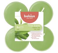 Bolsius True Scents Tealights Profumati - Fragranza Tè Verde - Set di 8 Pezzi - Colore Verde - Lunga Durata di 8 Ore - Estratti Naturali - Candela Decorativa - Cera - Senza Fumo