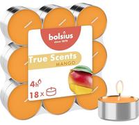 Bolsius True Scents Tealights Profumati in Aluminium Cup - Fragranza Mango - Set di 18 Pezzi - Colore Arancio - Lunga Durata di 4 Ore - Candele Decorative - Cera - Senza Fumo