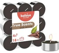 Bolsius True Scents Tealights Profumati in Aluminium Cup - Fragranza Oud Wood - Set di 18 Pezzi - Colore Marrone Cioccolato - Lunga Durata di 4 Ore - Candele Decorative - Cera - Senza Fumo