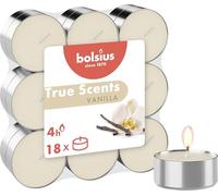 Bolsius True Scents Tealights Profumati in Aluminium Cup - Fragranza Vaniglia - Set di 18 Pezzi - Colore Crema - Lunga Durata di 4 Ore - Candele Decorative - Cera - Senza Fumo - Valentino