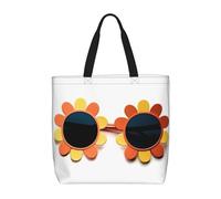 Bolso de mano para mujer, con diseño de flores y gafas de sol, bolso de hombro con cremallera, bolso de mano de gran capacidad, reutilizable, bolsa de supermercado