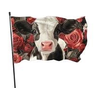 BoltPack Bandiera da giardino con stampa di mucche fiorite, 90 x 150 cm, per le stagioni, con occhielli per decorazioni esterne, forniture per feste