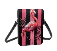 Boltpack Borsa a tracolla per telefono cellulare da donna, in pelle, portamonete, con tracolla regolabile, Fenicottero rosa nero 4, 19 X 13.5 X 1 cm