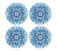 BoltPack Sottobicchieri rotondi con stampa mandala blu con base in sughero, set di 4 sottobicchieri, tappetino protettivo da tavolo per tazze e tazze