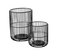 Boltze 2033181 - Portacandela antivento Cindy (2 pezzi, nero, ferro, vetro, altezza 14-20 cm, design moderno, decorazione da giardino, decorazione da tavolo, accessori per candele, portacandele in