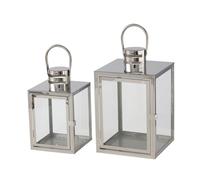 BOLTZE 2049901 - Set di 2 lanterne Kiruna in vetro/metallo, lunghezza 14 - 18 cm, larghezza 14 - 18 cm, altezza 24 - 29 cm, forma quadrata, con manico, decorazione, portacandela)