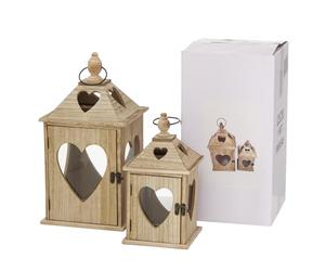 BOLTZE 2747700 - Set di 2 lanterne Jules, in vetro/legno, lunghezza 14 - 20 cm, larghezza 14 - 20 cm, altezza 24 - 40 cm, forma quadrata, realizzata a mano, decorazione, portacandela)
