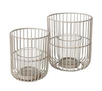 Boltze Cindy 2045316 - Set di 2 portacandele in ferro, colore beige, in vetro, altezza 14-20 cm, design moderno, decorazione da giardino, decorazione da tavolo, accessori per candele, lanterna