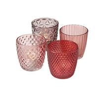 Boltze Marilu 1017892 - Set di 4 lanterne decorative per candele/lumini, diametro 8 cm, vari motivi, forma rotonda, colore: Viola/Rosa