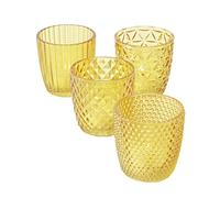Boltze Marilu 2001878 - Set di 4 portacandele (gialle, bicchieri decorativi per candele/tealight, Ø 8 cm, diversi motivi, forma rotonda, portacandele)
