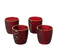 Boltze Marilu 2061235 - Portacandela antivento (4 pezzi, rosso, vetro, altezza 7,5 cm