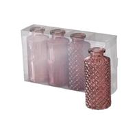 Boltze Panja (4 pezzi, colore rosa scuro/rosa chiaro, altezza 14 cm, diametro circa 6 cm, in vetro, elegante vaso per interni, decorazione) 2031373, rosso, normale