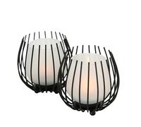 Boltze Portacandela a vento Laval (2 pezzi, nero, vetro, ferro, altezza 12 cm, design moderno, decorazione da giardino, decorazione da tavolo, portacandele in vetro) 1018022