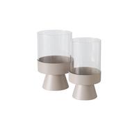 Boltze Portacandele Pallas (candeliere in ferro verniciato a polvere e vetro trasparente, beige, rotondo, 2 pezzi) 2034703