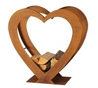 Boltze Scaffale Camino Fuoco Stand di stoccaggio in Legno Design Cuore Ruggine Interno Decorazione Esterna H 75 cm 3456500