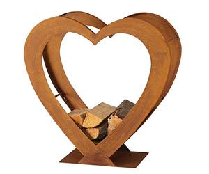 Boltze Scaffale Camino Fuoco Stand di stoccaggio in Legno Design Cuore Ruggine Interno Decorazione Esterna H 75 cm 3456500