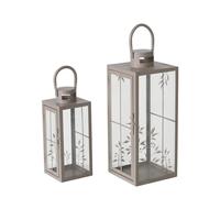 BOLTZE Set di 2 lanterne Leavi in vetro, metallo, stampate, grigio, stile rustico