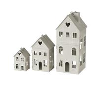 BOLTZE Set di 3 lanterne per casa, colore grigio, in metallo, lunghezza 9 - 15,5 cm, larghezza 7,5 - 15,5 cm, altezza 14 - 36 cm, forma per casa, da appendere, decorazione, portacandela) 2049902