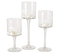 Boltze Set di 3 portacandele Nordy trasparente con case e cuori in bianco altezza 20 cm 25 cm e 30 cm portacandele sul piede decorazione da tavolo autunno inverno portacandele in vetro portacandele