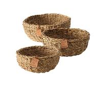 Boltze Sophy 2946200 - Cesto rotondo in erba di mare, colori naturali, cesti decorativi in stile boho, scandinavo, 3 pezzi