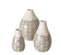 BOLTZE Vaso Paris (3 pezzi, colore verde/bianco, in porcellana, design floreale, altezza 12 cm, diametro 9 cm, rotondo, realizzato a mano, impermeabile, vaso di fiori, decorazione) 2060511