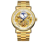 BOLYTE Orologi da polso meccanici automatici della cinghia d'acciaio della fase lunare dell'orologio degli uomini dell'orologio degli uomini, Oro bianco, Bracciale