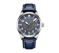 BOLYTE Orologio da polso da uomo meccanico automatico a carica automatica, con data, militare, sportivo, con cinturino in pelle, Blu, Militare