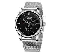 BOLYTE Orologio da Uomo Analogico Automatico Indicatore Riserva Carica Data Automatica Acciaio Inossidabile Cinturino, Argento Nero
