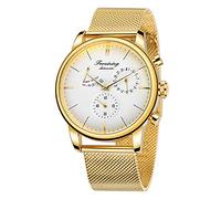 BOLYTE Orologio da Uomo Analogico Automatico Indicatore Riserva Carica Data Automatica Acciaio Inossidabile Cinturino, Oro Bianco