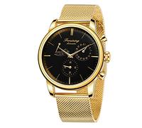 BOLYTE Orologio da Uomo Analogico Automatico Indicatore Riserva Carica Data Automatica Acciaio Inossidabile Cinturino, Oro Nero