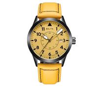 BOLYTE Orologio meccanico automatico da uomo a carica automatica, datario, militare, sportivo, da uomo, con cinturino in pelle (giallo), Giallo, Militare
