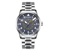 BOLYTE Orologio meccanico da uomo con numeri romani e calendario, in acciaio inox, automatico, design tourbillon, orologio da uomo, Argento blu