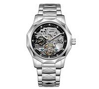 BOLYTE Tourbillon Design Orologio da polso da uomo analogico automatico in acciaio inossidabile, 8240-argento Nero