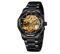 BOLYTE Tourbillon Design Orologio da polso da uomo analogico automatico in acciaio inossidabile, 8240-nero