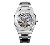 BOLYTE Tourbillon Design Orologio da polso da uomo analogico automatico in acciaio inossidabile, Argento E Bianco