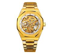 BOLYTE Tourbillon Design Orologio da polso da uomo analogico automatico in acciaio inossidabile, Oro Bianco