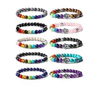 BOMAIL 10 braccialetti con ciondoli a forma di occhio malvagio, 7 chakra, pietra lavica, mano di Fatima, mano di Fatima, braccialetto portafortuna turco per protezione e benedizione, per donne, 6.5