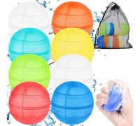 Bomba d'acqua riutilizzabile, 6 pezzi e borsa a rete, in silicone, con chiusura automatica, per bambini e adulti, palloncini ad acqua, per attività all'aperto, per feste estive