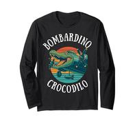 Bombardino Crocodilo Italiano Brainrot Meme Retro Tramonto Uomini Maglia a Manica