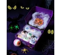 Bombe da bagno di Halloween per bambini: 9 bombe da bagno a forma di bulbo oculare con giocattoli all'interno, giocattolo da bagno luminoso a forma di ragno, cestino spaventoso per bambini e ragazzi