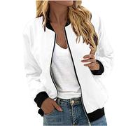 Bomber casual da donna, comodo, taglie forti, elegante, giacca per attività all'aperto, da donna, a maniche lunghe, in tinta unita, alternativa al trench, 01 Bianco, XL