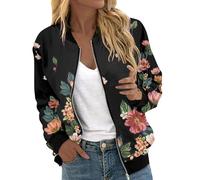 Bomber casual da donna, leggero, a maniche lunghe, antivento, per primavera e autunno, con tasche, 1A-nero, XXL