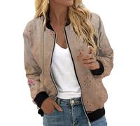Bomber casual da donna, leggero, a maniche lunghe, antivento, per primavera e autunno, con tasche, 1D-cachi, L