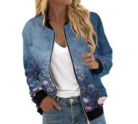 Bomber casual da donna, leggero, a maniche lunghe, antivento, per primavera e autunno, con tasche, 1F-blu navy, XL