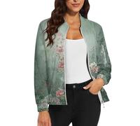 Bomber da donna, cappotto corto, a maniche lunghe, giacca college, leggera, elegante, colorato, comoda, giacca da pilota, con chiusura lampo, per le mezze stagioni, con tasche, motivo floreale, giacca