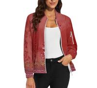 Bomber da donna casual floreale zip up cappotti maniche lunghe colletto alla coreana giacche autunnali leggero capispalla top, 1E-Rosso, XXL
